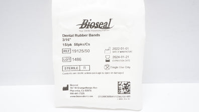 Bioseal 19125/50 Dental Rubber Bands 3/16In  15/pk 50pks/Cs (x)